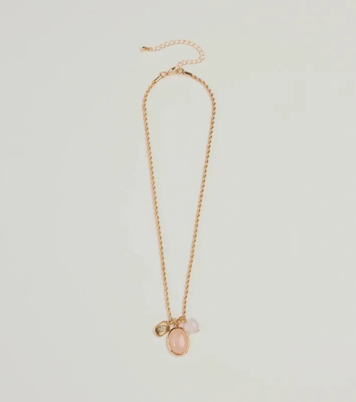 Boho Chic Rose Quartz Pendant Charm Necklace sold by Windsor