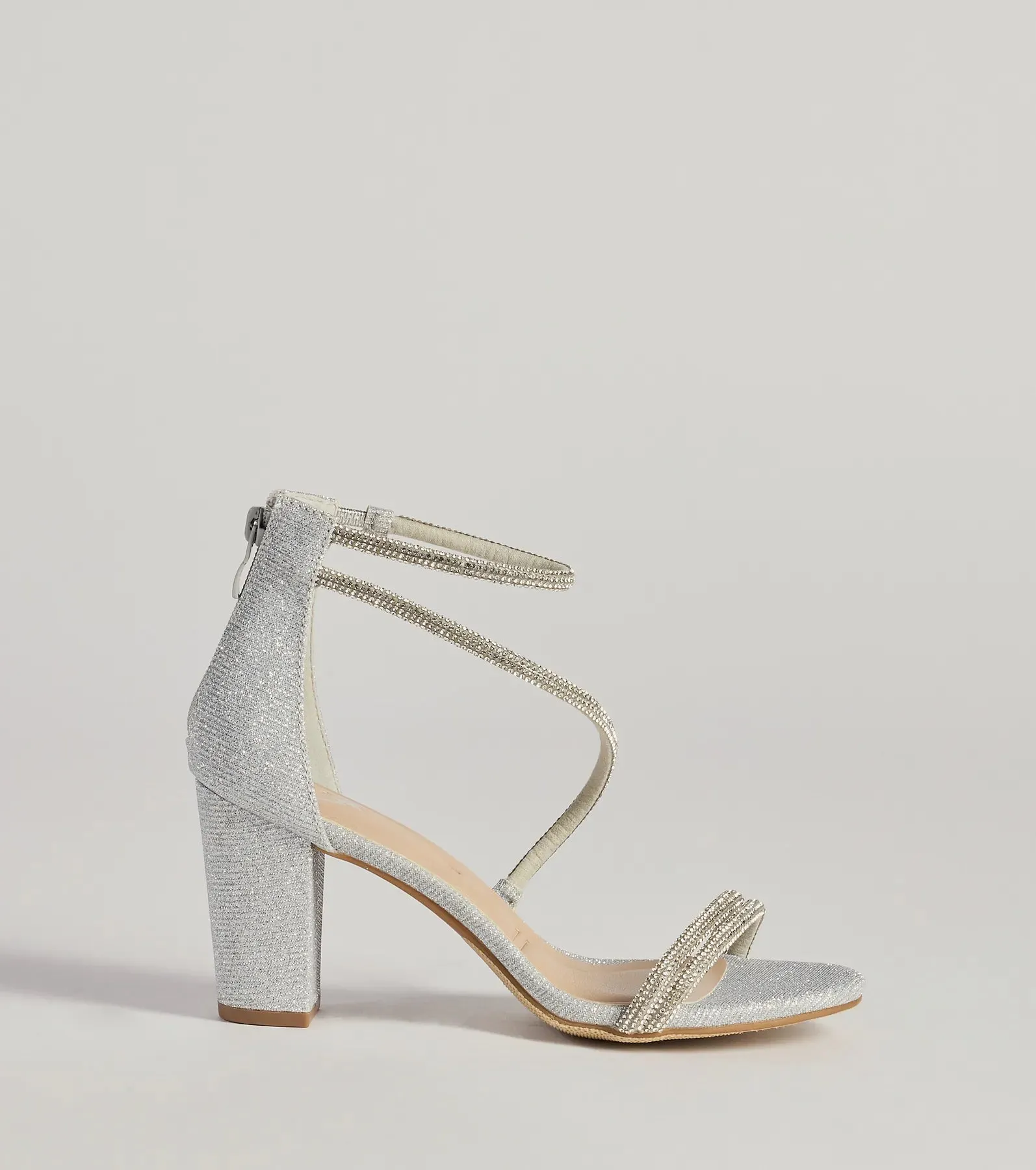 Reigning In Rhinestone Asymmetrical Strap Glitter Heels sold by Windsor product image thumbnail 2