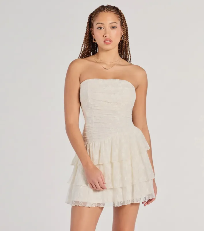 Lovely Nights Strapless Lace Ruffle Skater Dress sold by Windsor