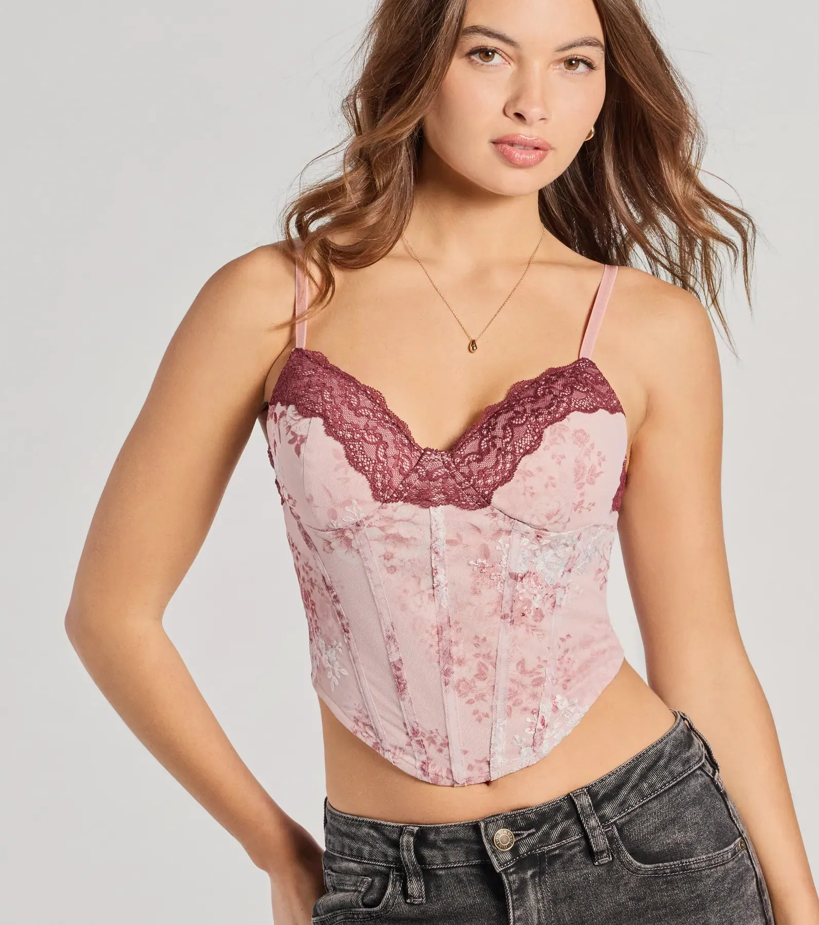 Sweet And Sultry Floral Lace Mesh Bustier Top sold by Windsor product image thumbnail 4