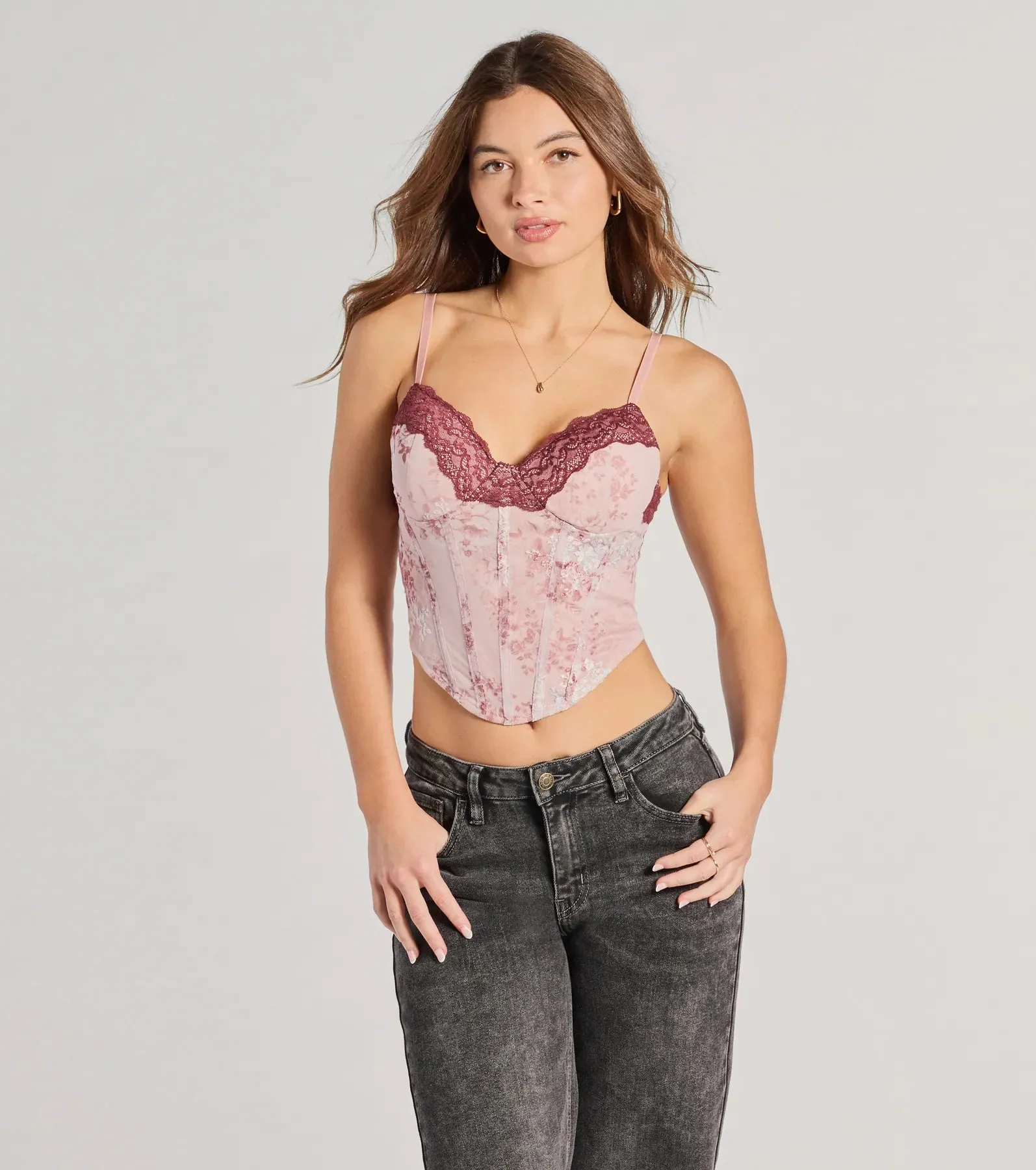 Sweet And Sultry Floral Lace Mesh Bustier Top sold by Windsor