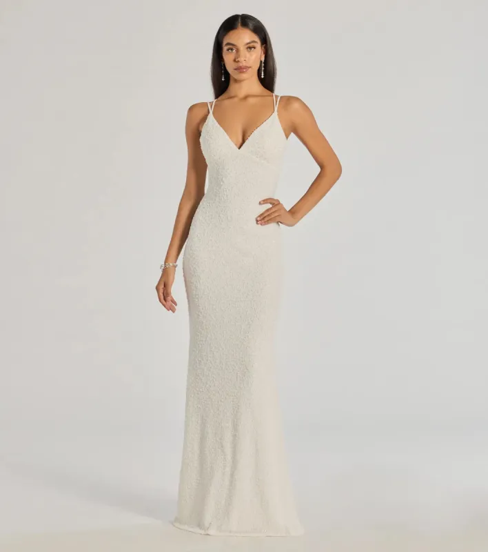 Danni Lace-Up Beaded Lace Column Dress sold by Windsor