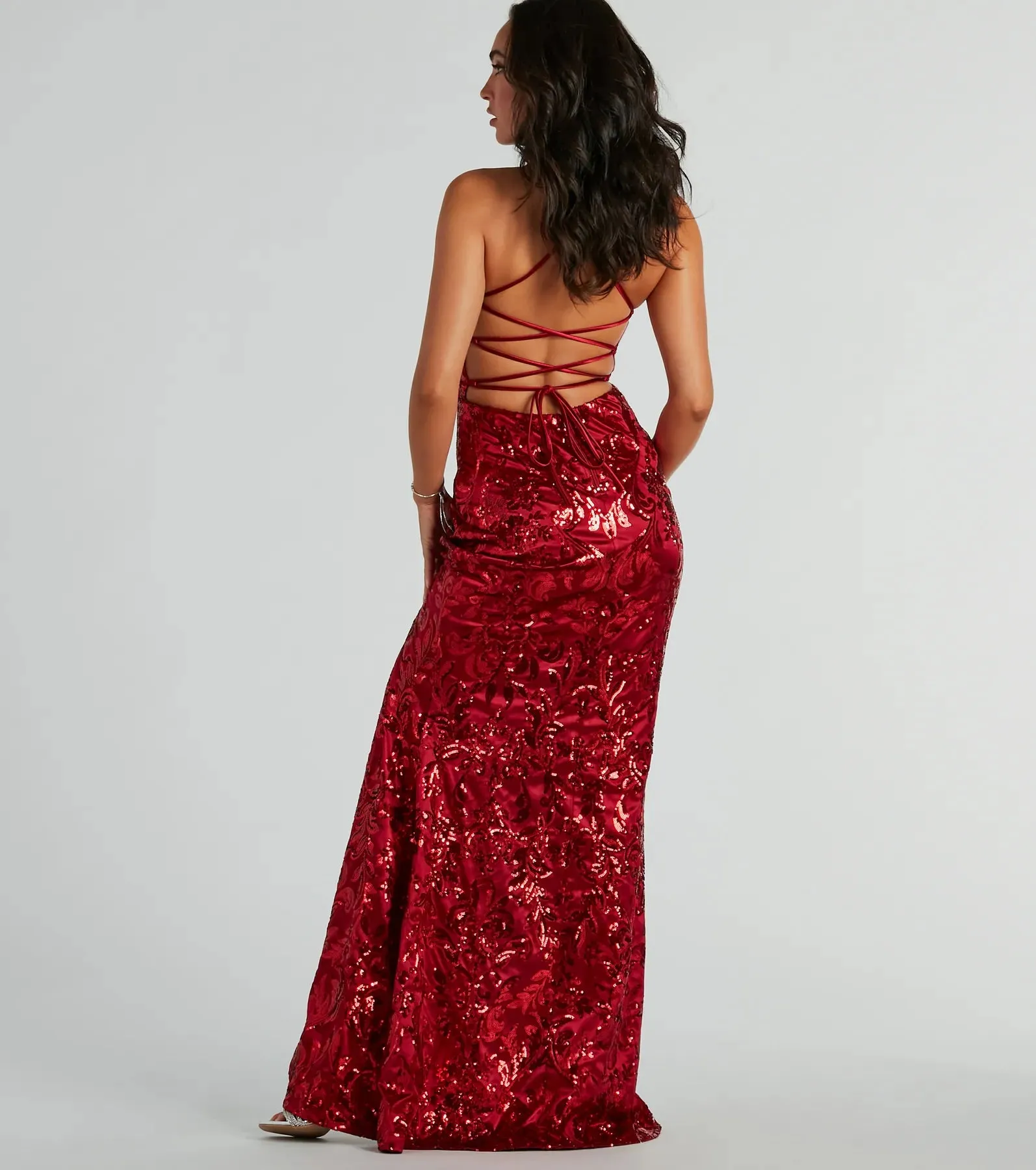 Marisol Lace-Up Column Sequin Satin Formal Dress sold by Windsor product image thumbnail 4