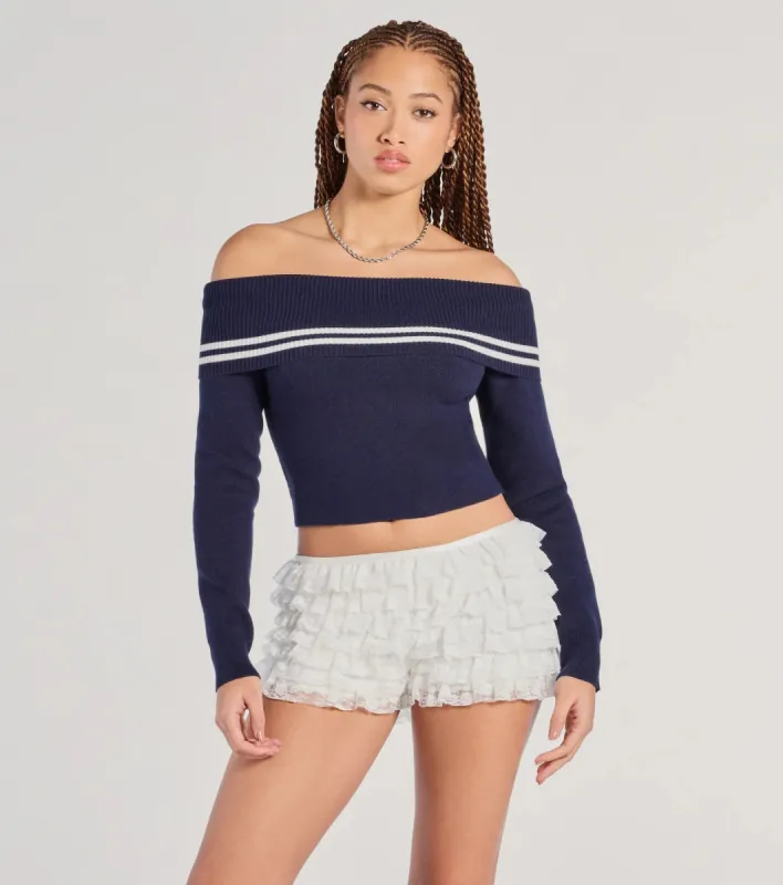 Cruising Cutie Off-The-Shoulder Striped Knit Sweater Top sold by Windsor