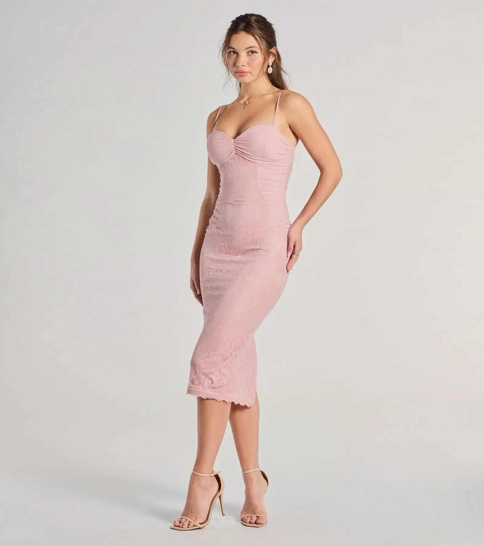 In For Romance Lace Mesh Bodycon Midi Dress sold by Windsor product image thumbnail 4