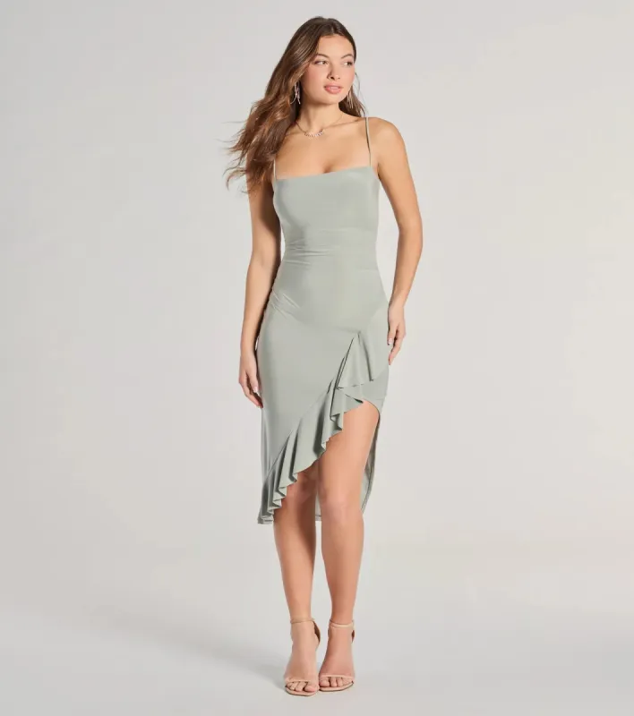 All Ruffled Up Bodycon Ruffle Midi Dress sold by Windsor