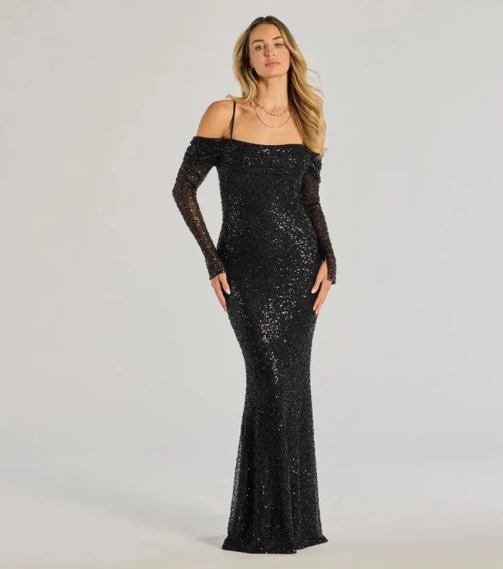 Parker Off-The-Shoulder Beaded Sequin Slim Dress sold by Windsor
