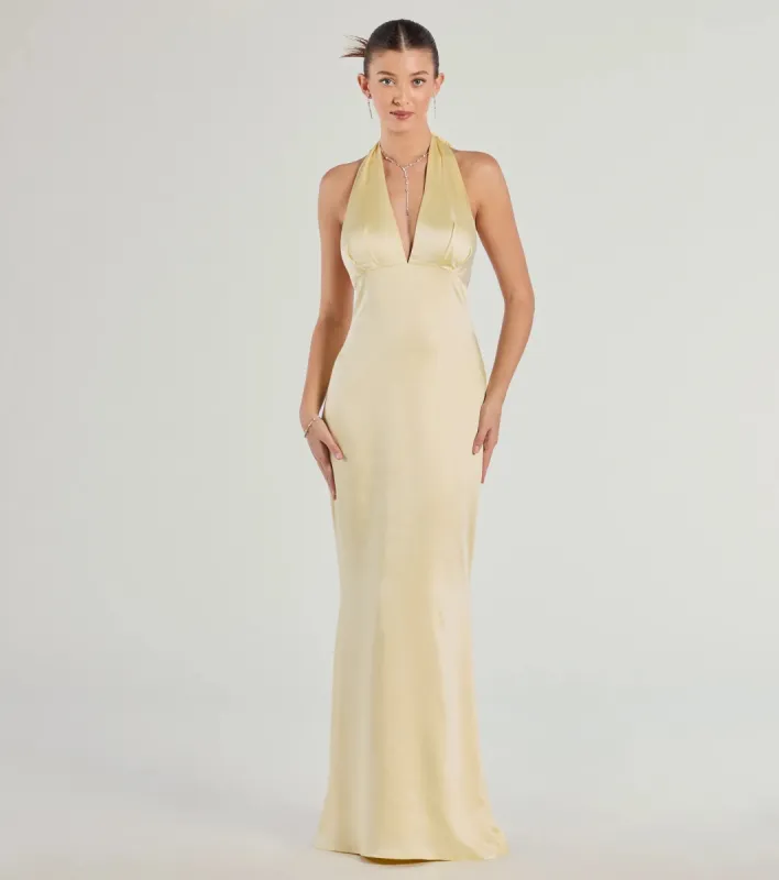 Erika Halter Satin Column Formal Dress sold by Windsor