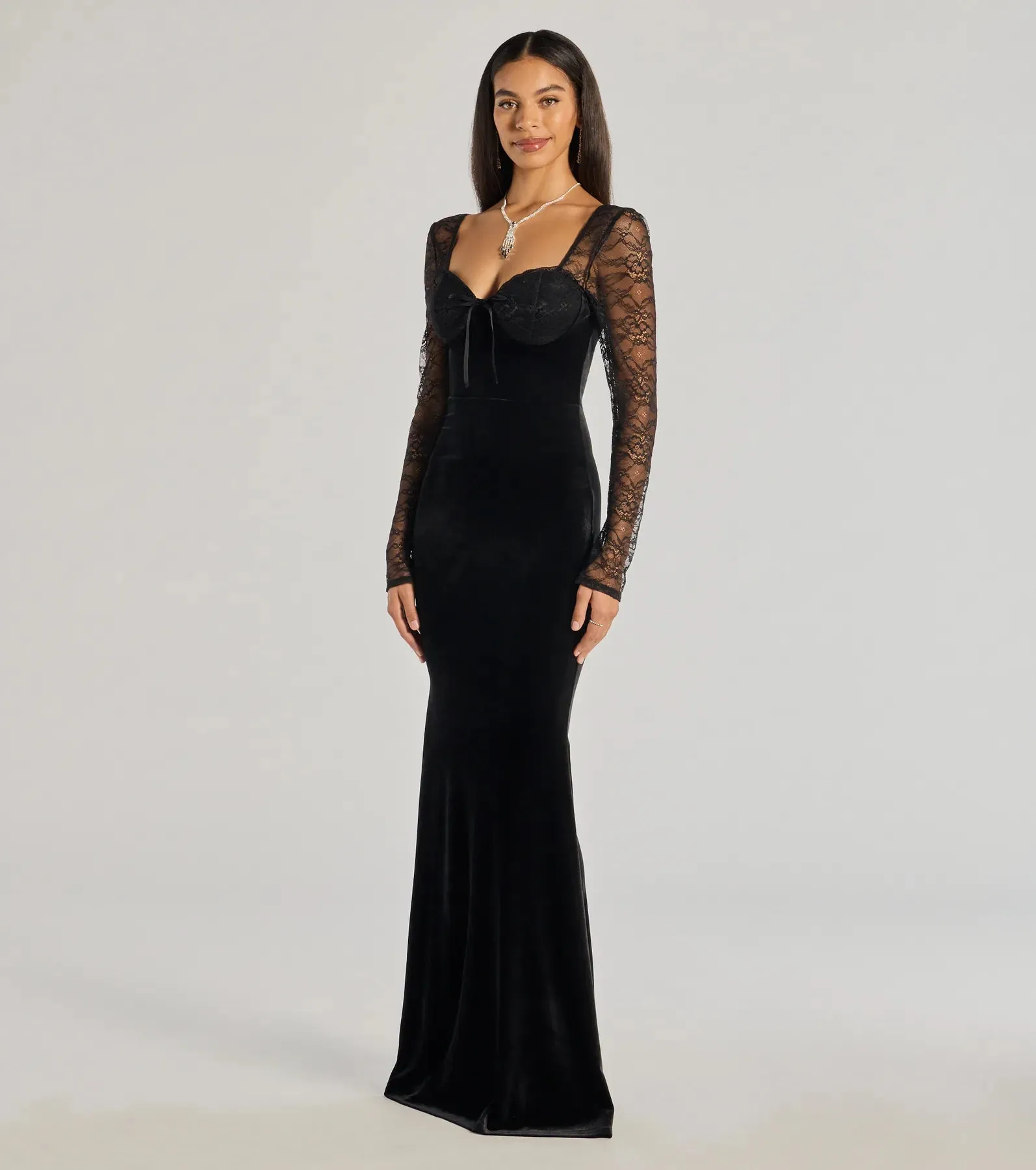 Jaya Long Sleeve Lace And Velvet Slim Dress sold by Windsor product image thumbnail 4