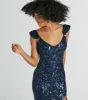 Estella V-Neck Column Long Sequin Formal Dress sold by Windsor