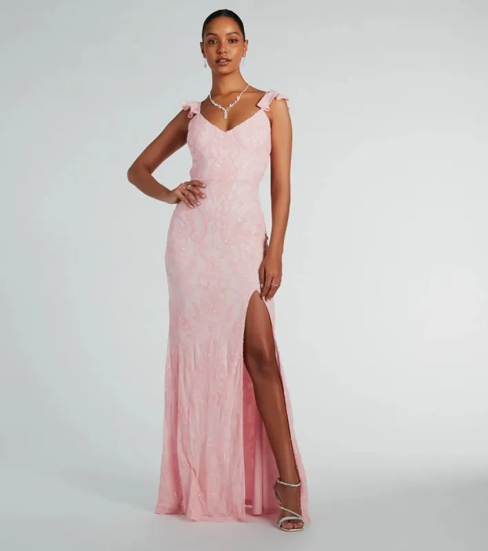 Estella V-Neck Column Long Sequin Formal Dress sold by Windsor