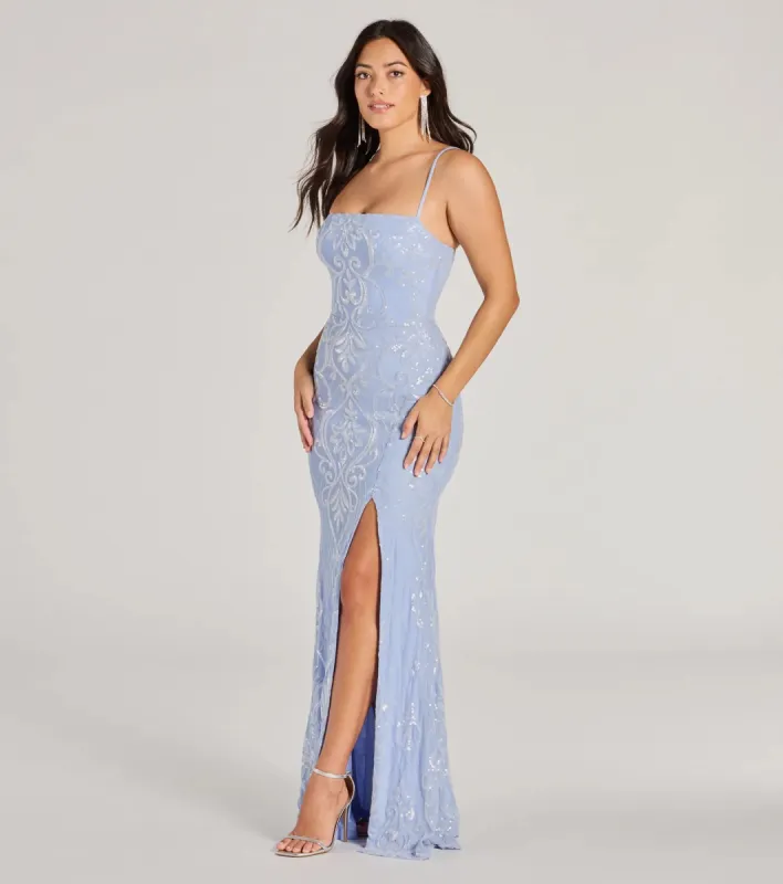 Jillian Formal Sequin Slit Bodycon Long Dress sold by Windsor