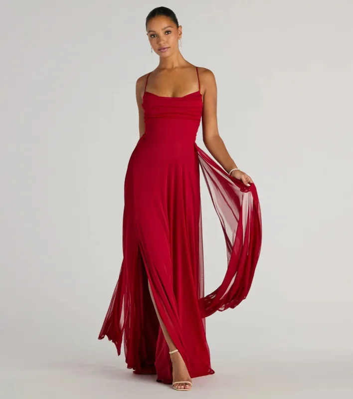 Paris Lace-Up Slit A-Line Chiffon Formal Dress sold by Windsor