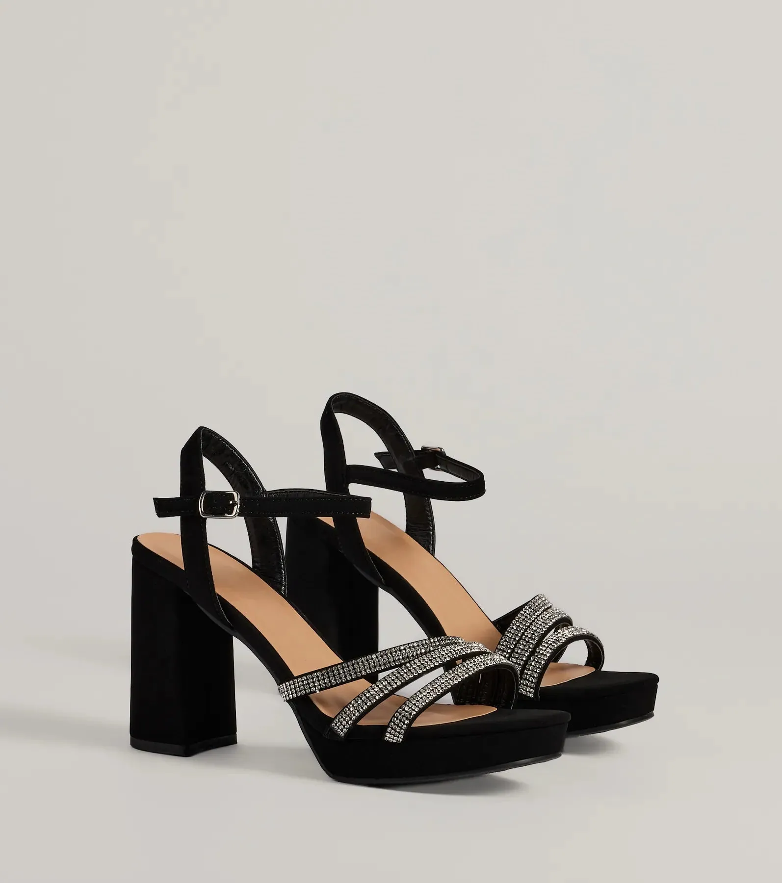 Stepping Out Rhinestone Strappy Platform Block Heels sold by Windsor