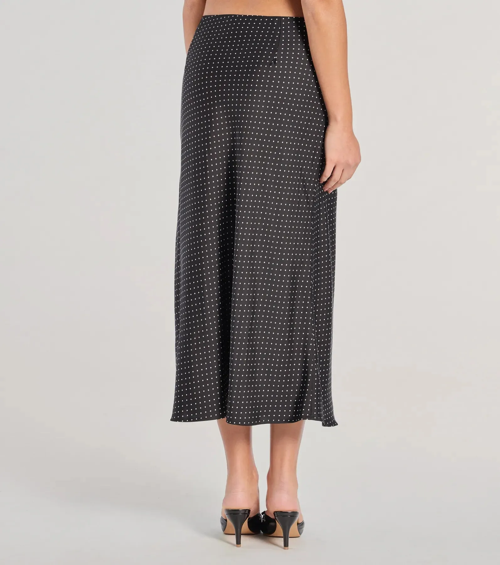 There She Goes High-Rise Slit Polka Dot Satin Midi Skirt sold by Windsor product image thumbnail 2