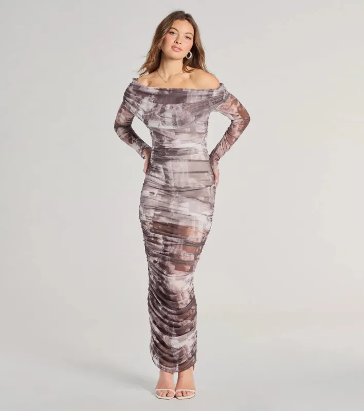 Uptown Doll Off-The-Shoulder Abstract Maxi Dress sold by Windsor