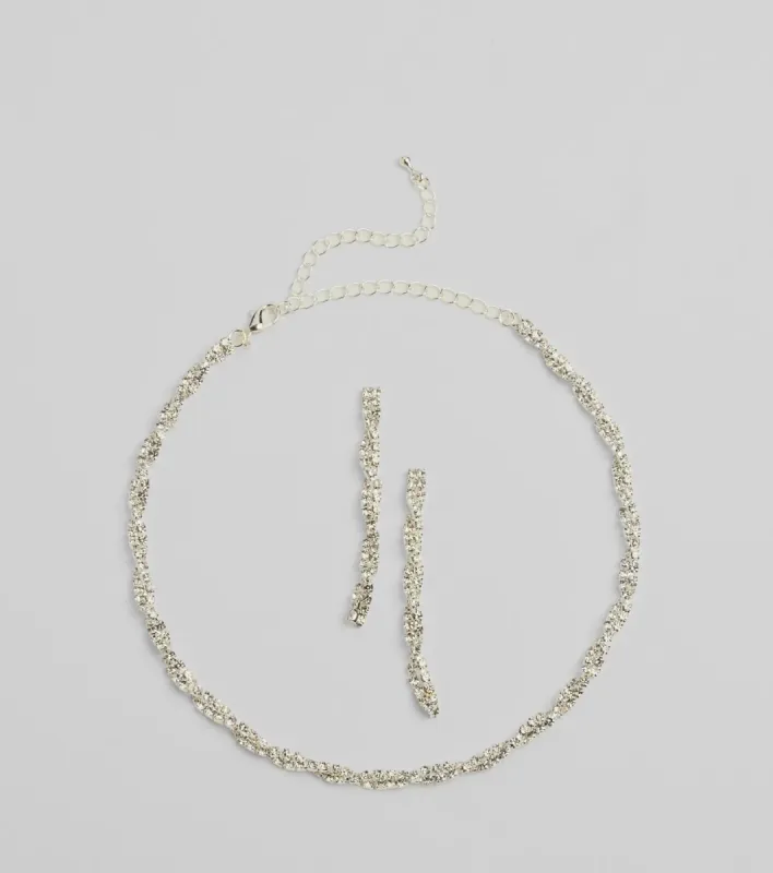Glamorous Twists Rhinestone Necklace And Earrings Set sold by Windsor