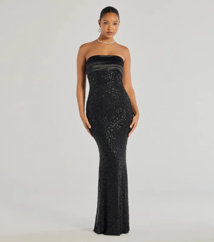 Stacey Strapless Sequin Beaded Mermaid Dress sold by Windsor