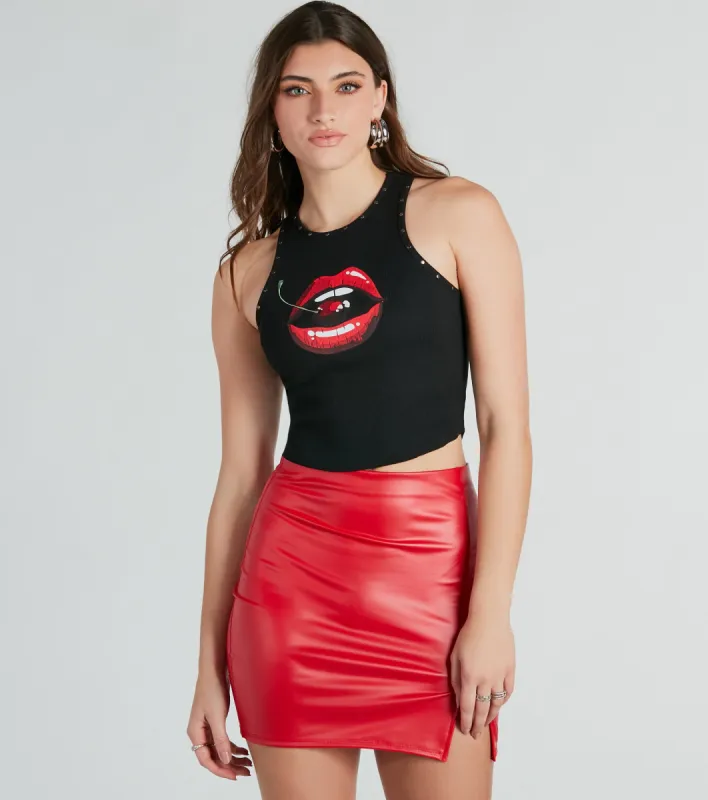 Take A Bite Stud Lips And Cherry Graphic Tank Top sold by Windsor