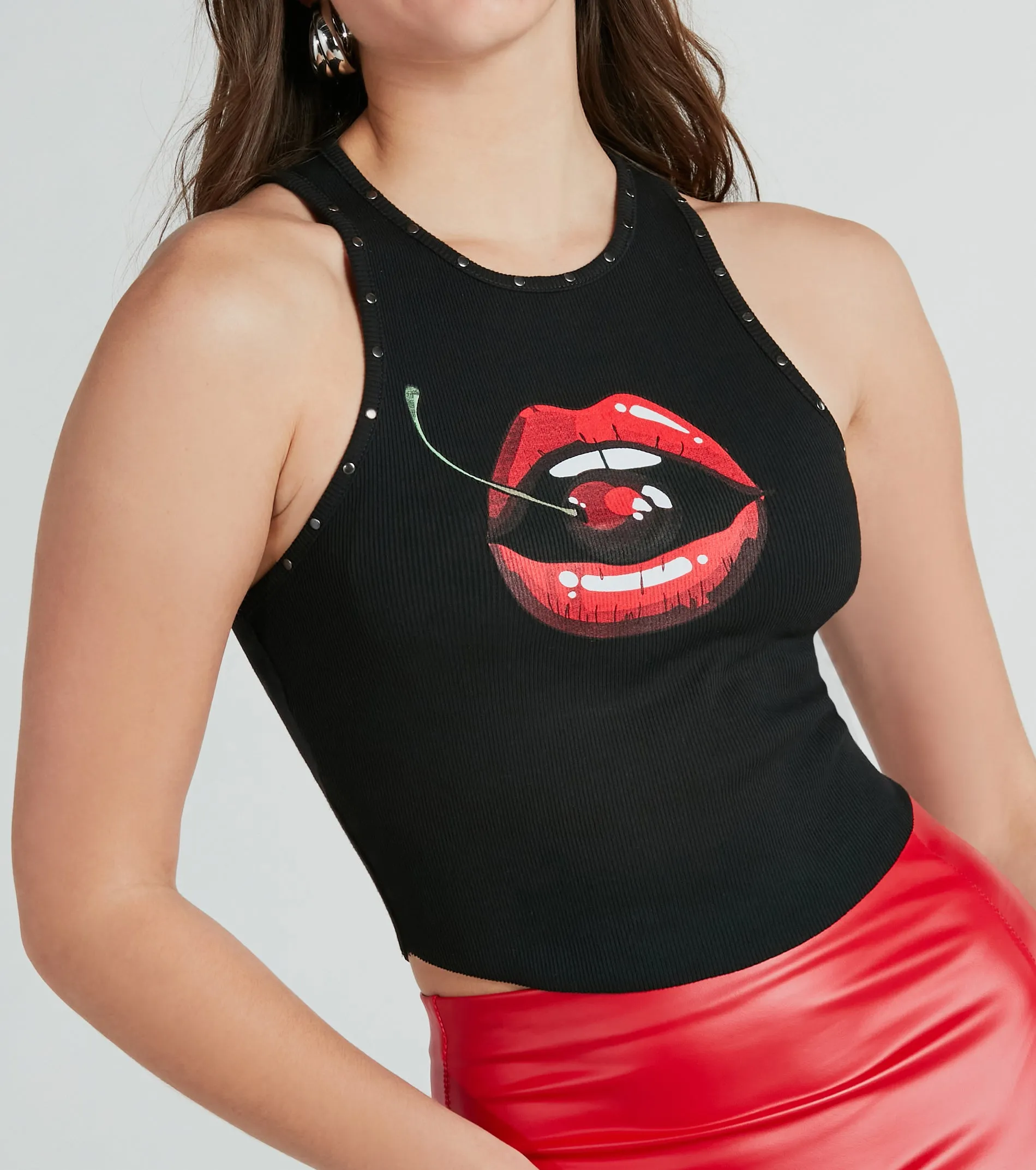 Take A Bite Stud Lips And Cherry Graphic Tank Top sold by Windsor product image thumbnail 2