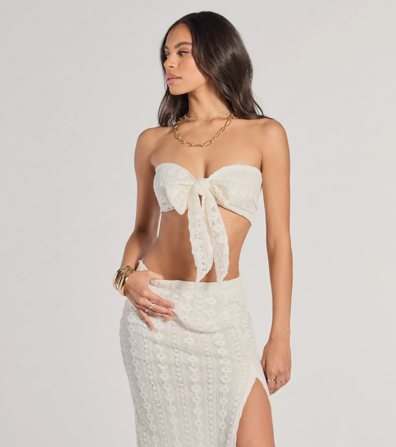 Vacay Ready Tie-Front Bandea Crochet Crop Top sold by Windsor