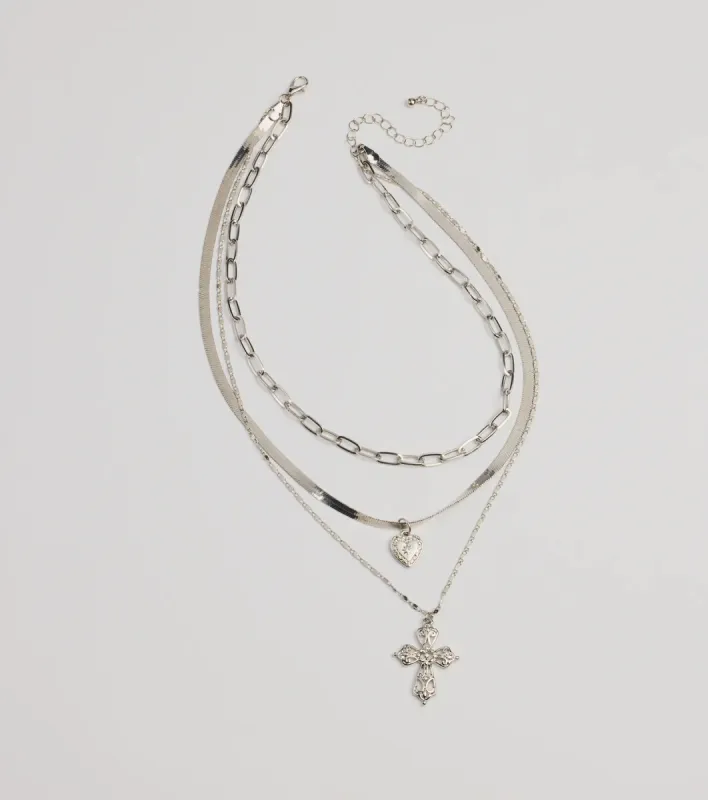 Cross My Heart Layered Charm Necklace sold by Windsor