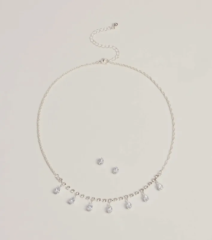 Luxe Dainty Cubic Zirconia Necklace And Stud Earrings Set sold by Windsor