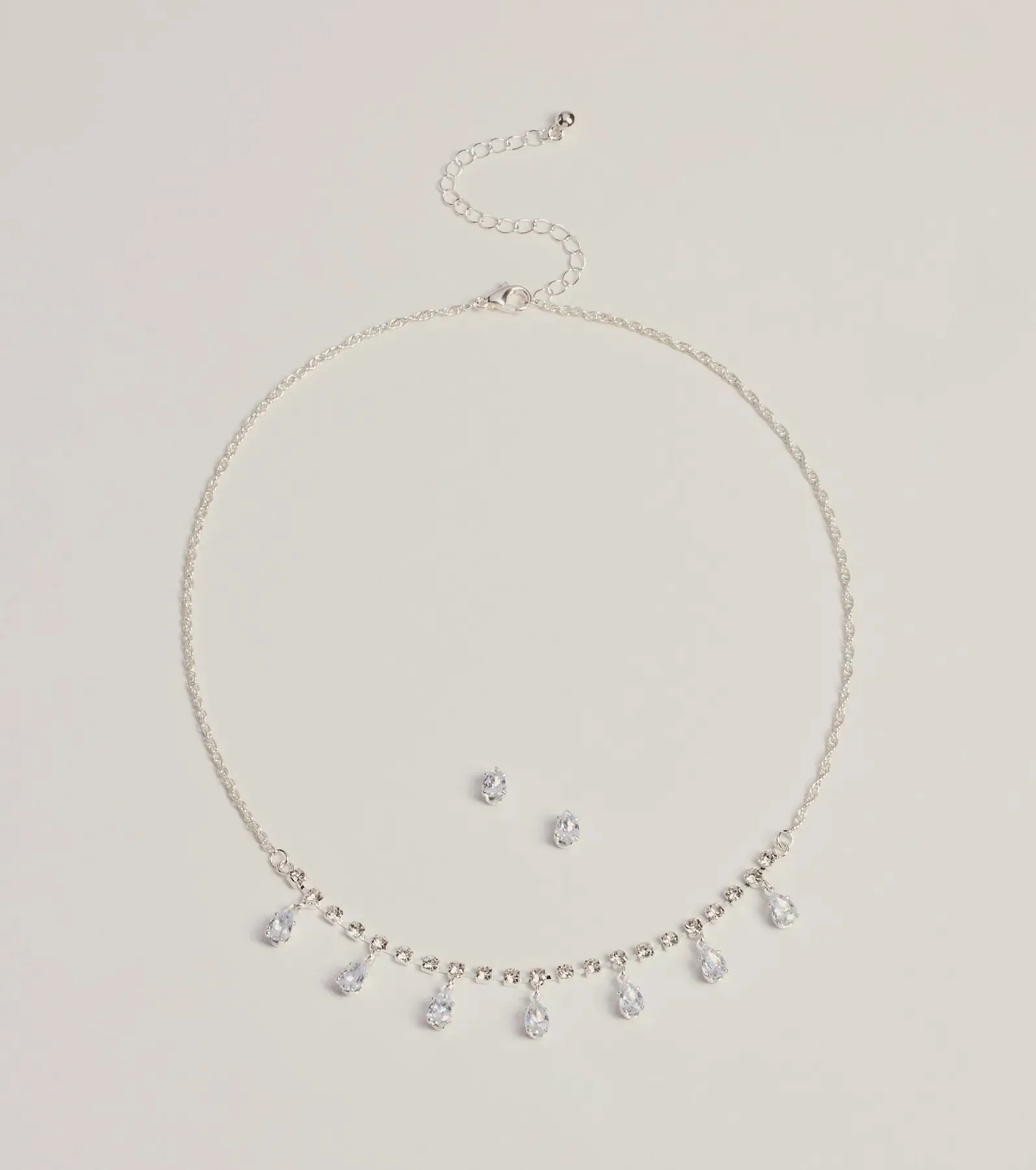 Luxe Dainty Cubic Zirconia Necklace And Stud Earrings Set sold by Windsor