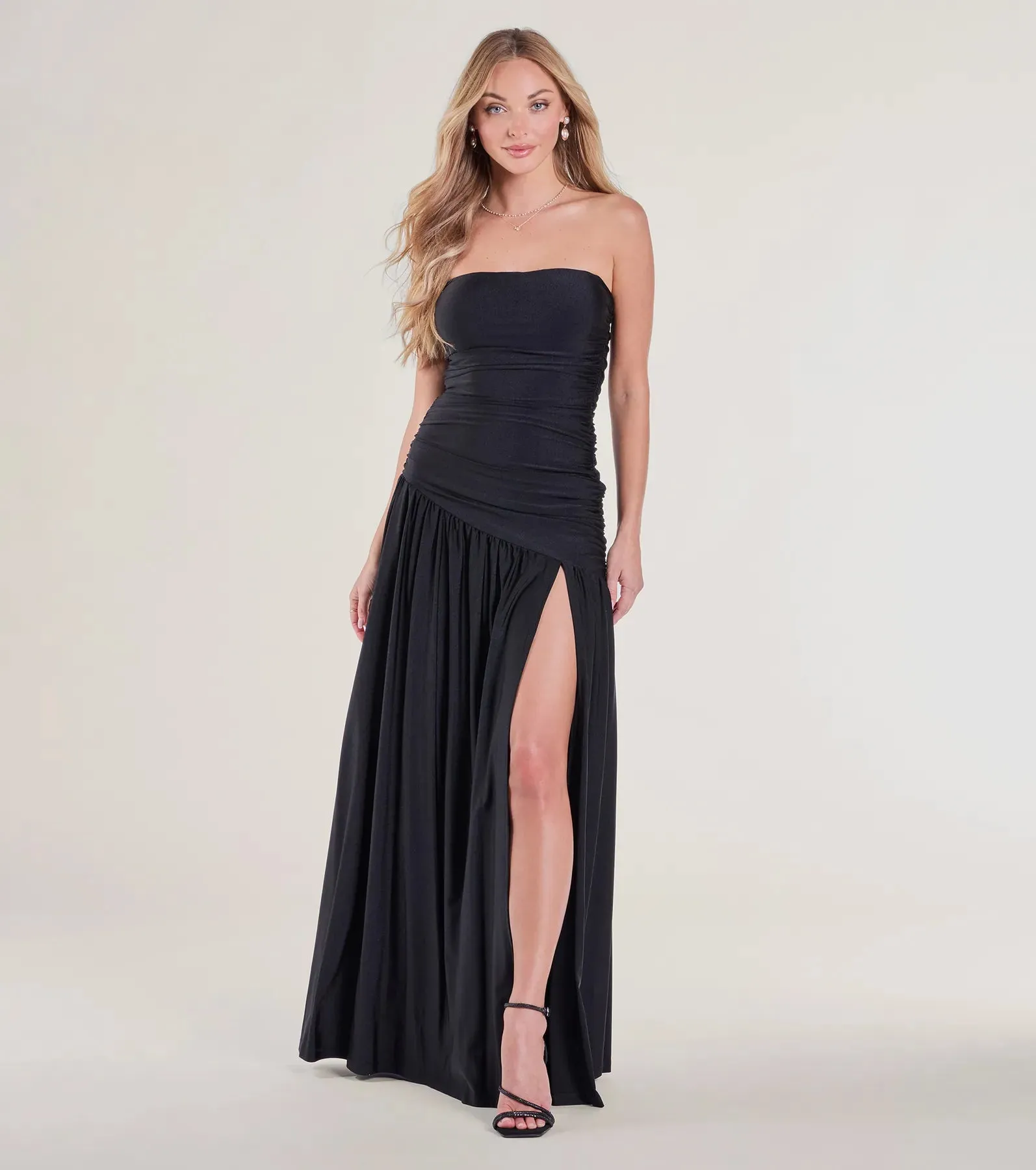 Lindsey Strapless Slit A-Line Formal Dress sold by Windsor