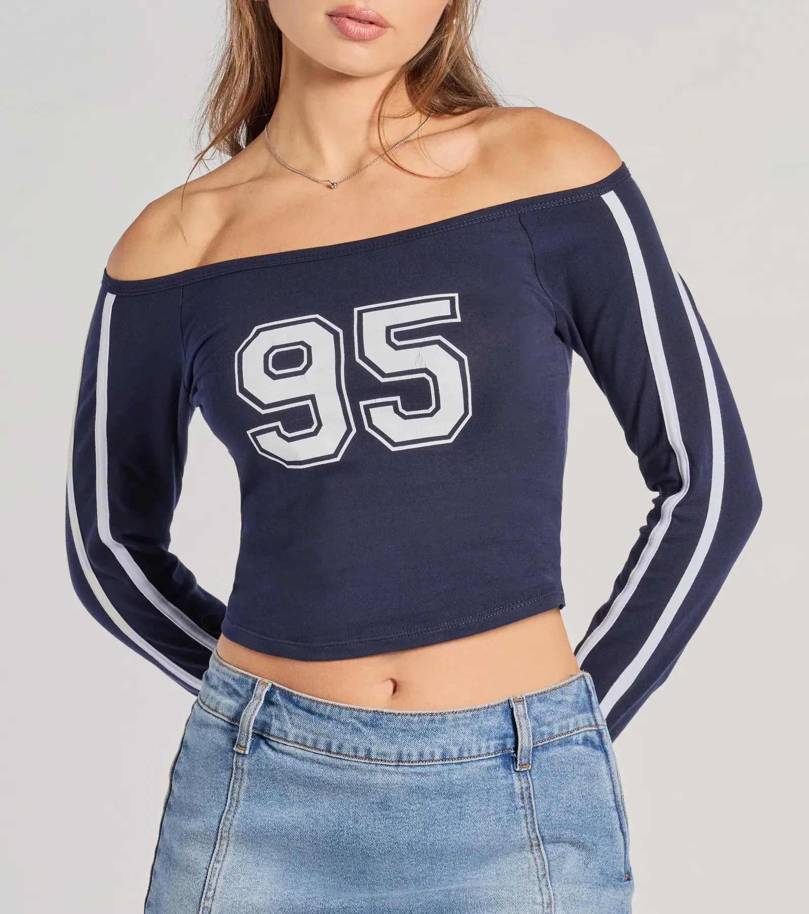95 Graphic Off-The-Shoulder Striped Crop Top sold by Windsor product image thumbnail 4