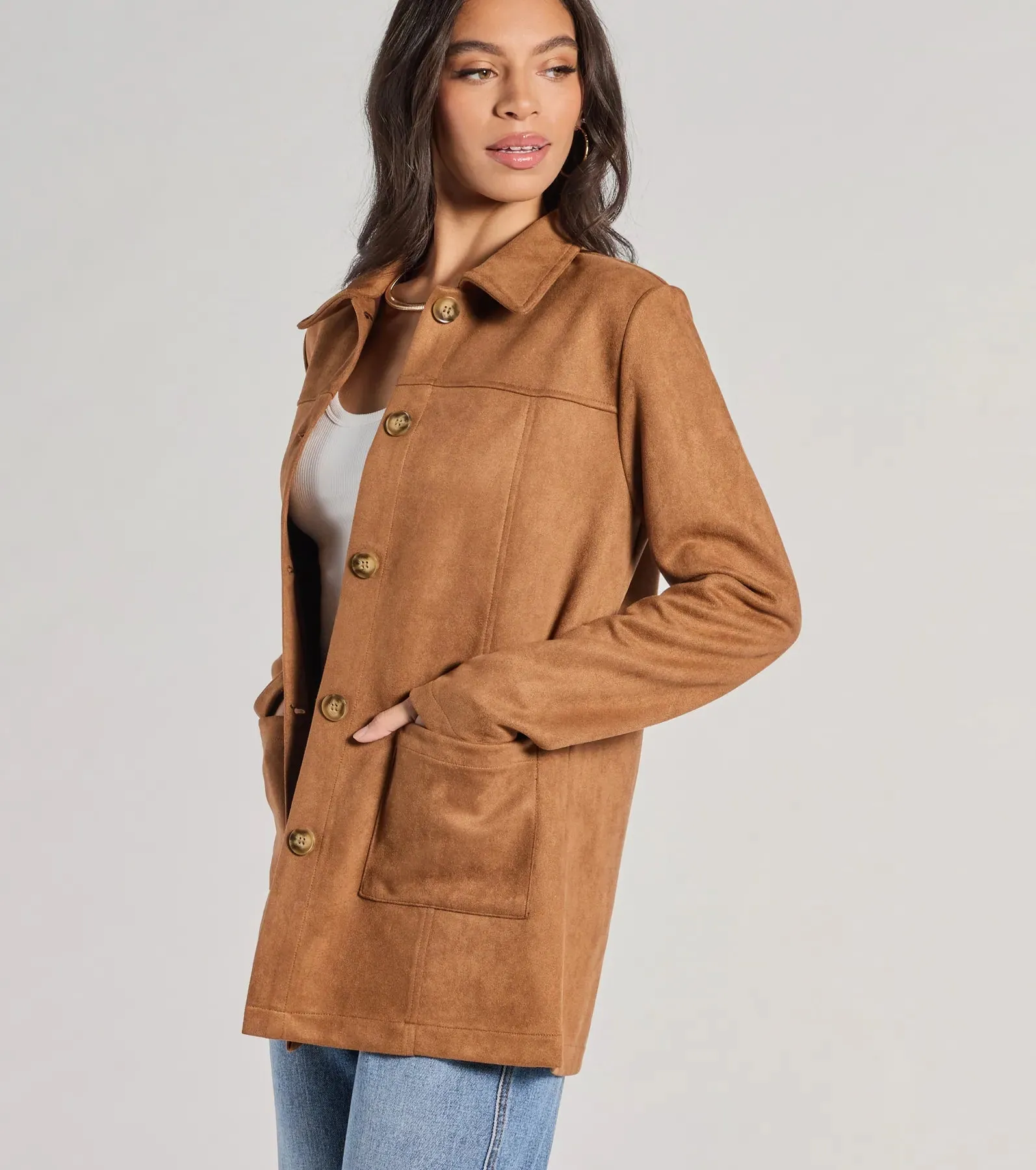 Seasonal Favorite Faux Suede Shacket sold by Windsor product image thumbnail 4