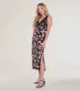 Sunset Dinner Lace V-Neck Floral Satin Midi Dress sold by Windsor