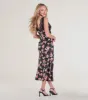 Sunset Dinner Lace V-Neck Floral Satin Midi Dress sold by Windsor