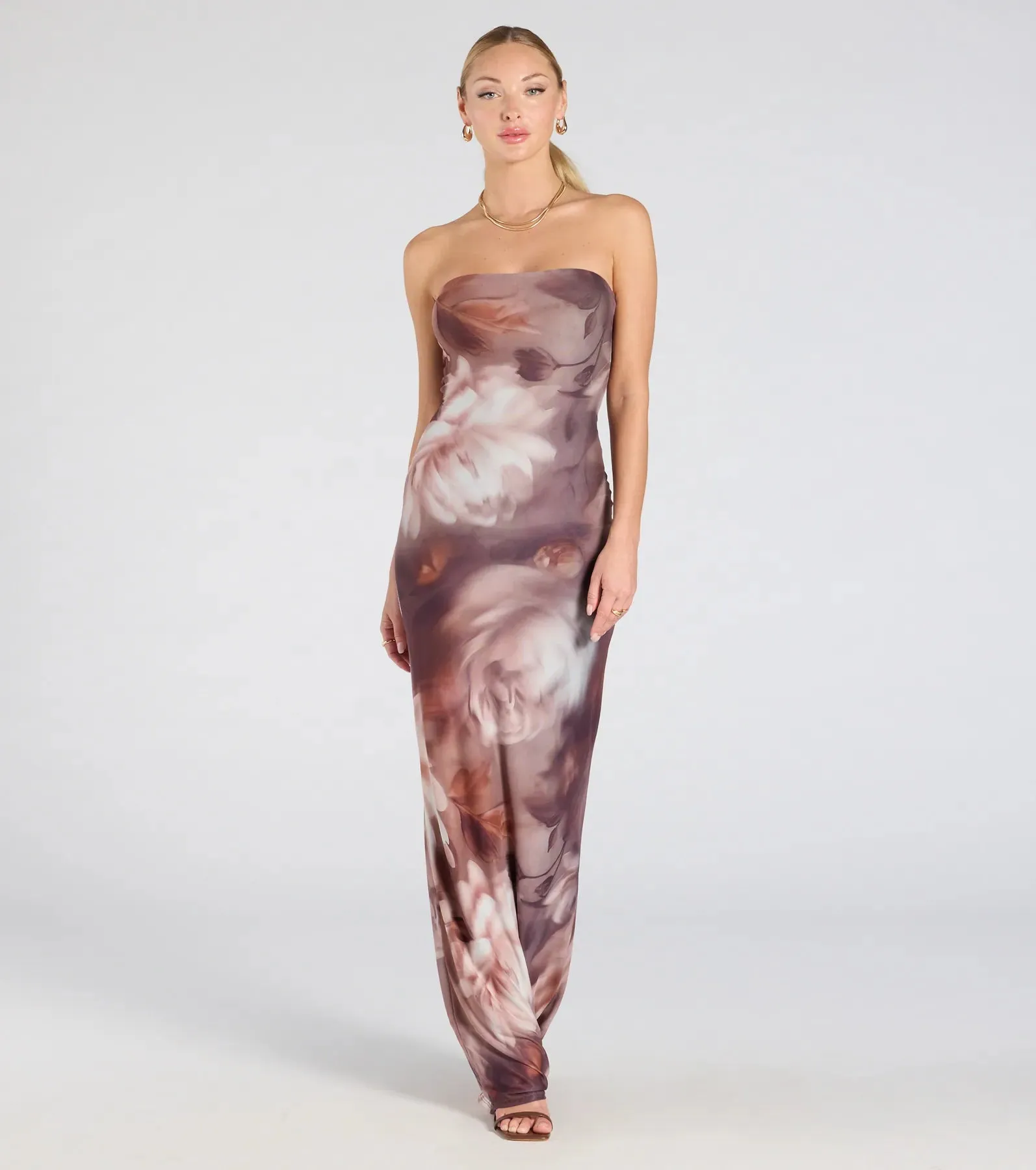 Make Your Debut Strapless Abstract Mesh Maxi Dress sold by Windsor