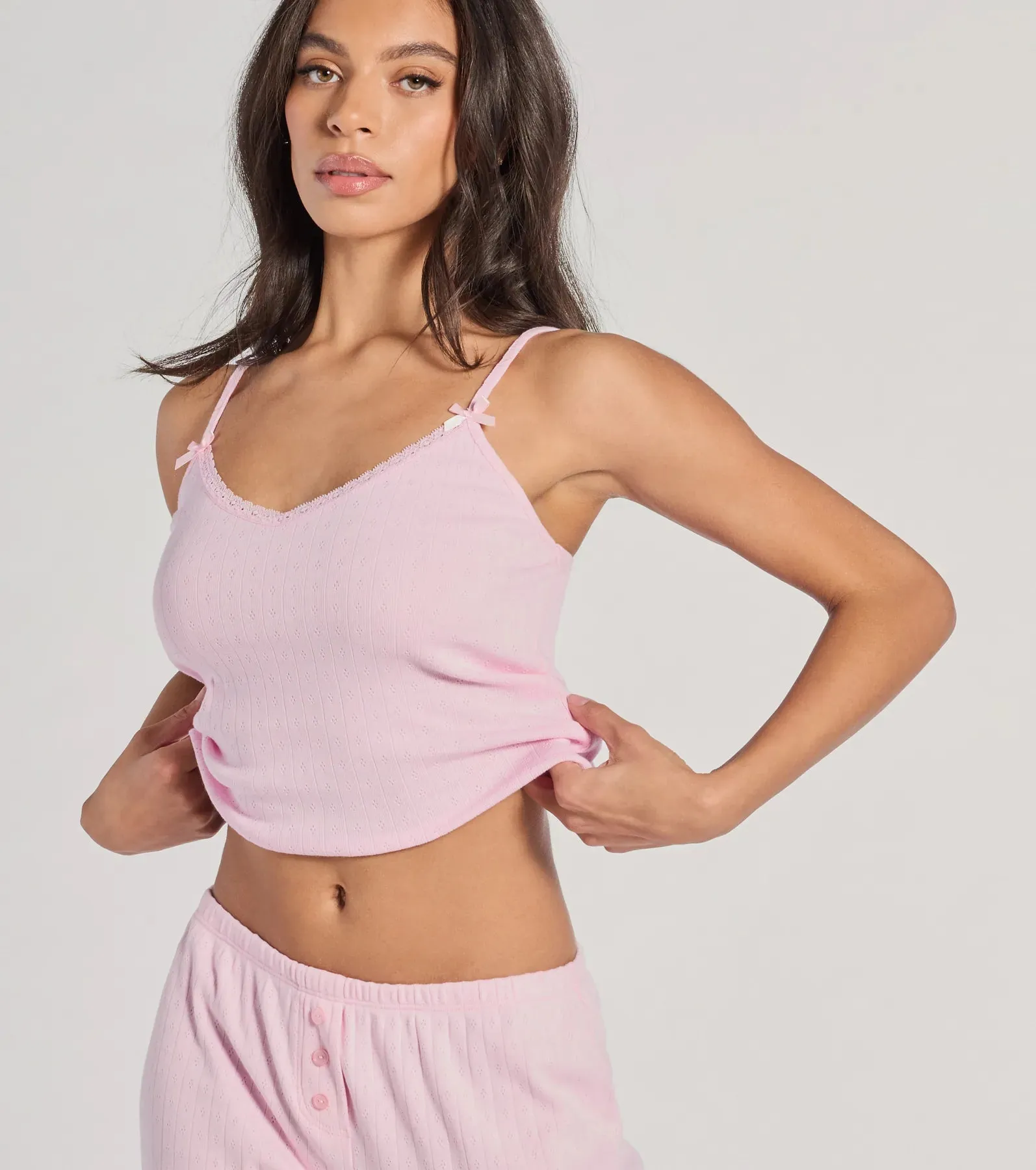 Sleeping In V-Neck Pointelle Pajama Crop Top sold by Windsor product image thumbnail 4