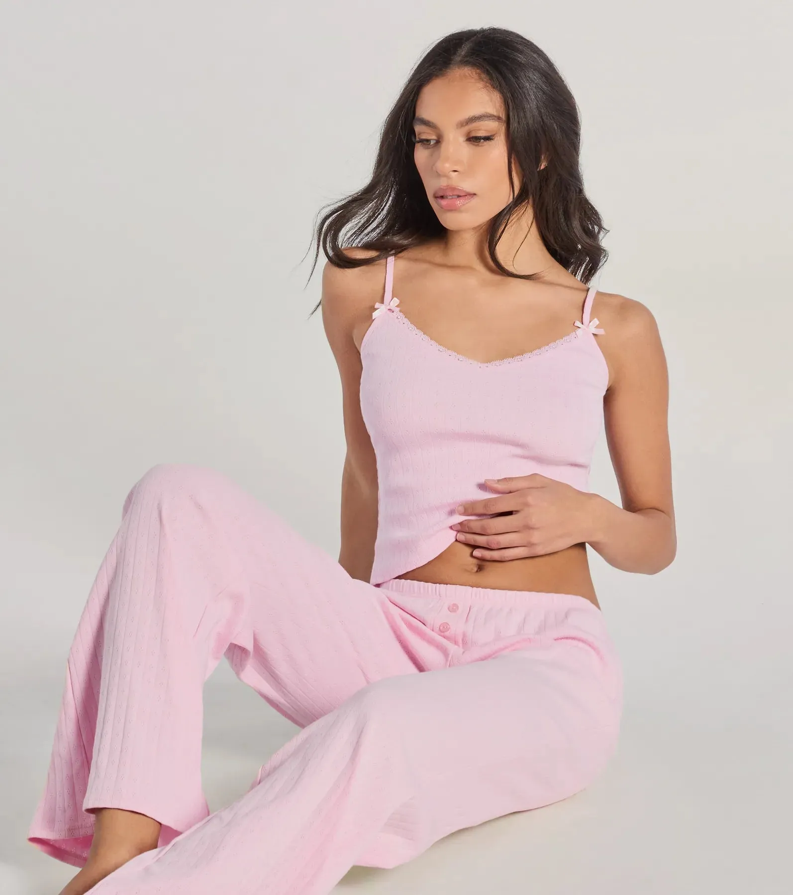 Sleeping In V-Neck Pointelle Pajama Crop Top sold by Windsor