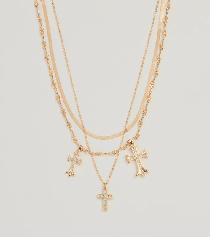 Chic Blessings Statement Cross Charm Layered Necklace sold by Windsor