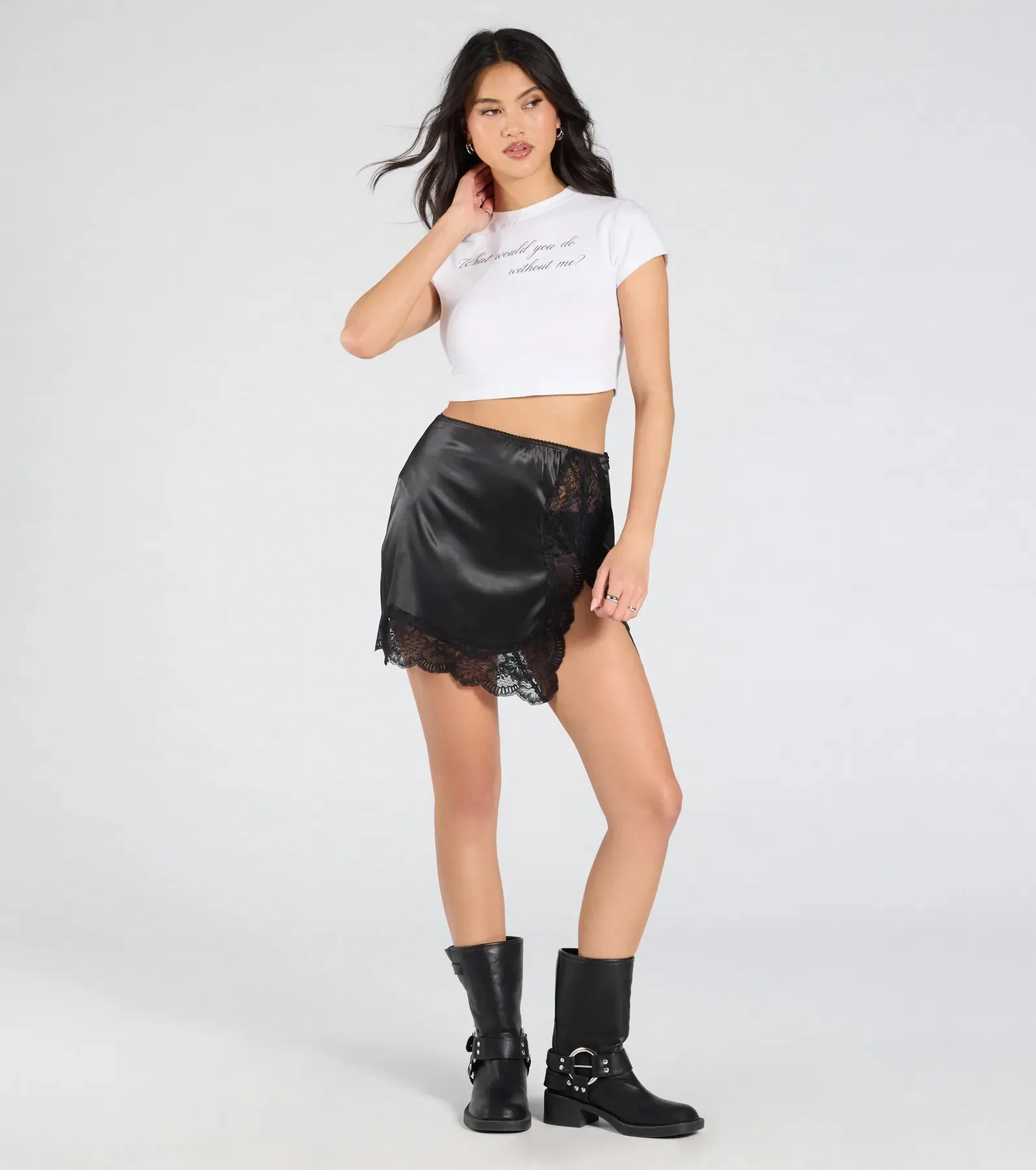 Turn On The Romance Lace Slit Satin Skirt sold by Windsor product image thumbnail 4