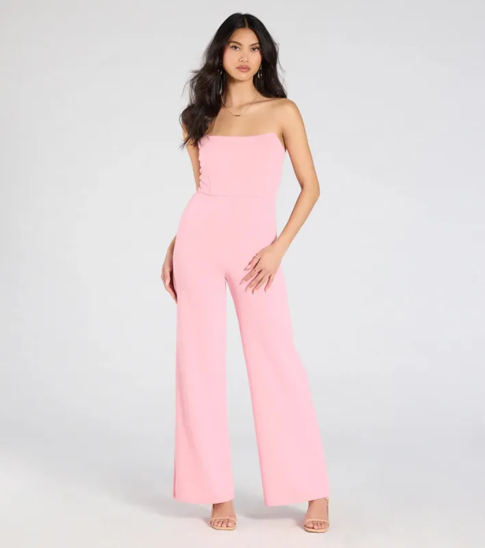 Sultry Babe Strapless Corset Wide-Leg Jumpsuit sold by Windsor