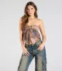 Bringing The Vibes Strapless Abstract Print Crop Top sold by Windsor