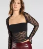 Show Stopping Long Sleeve Lace Cutout Crop Top sold by Windsor