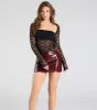 Show Stopping Long Sleeve Lace Cutout Crop Top sold by Windsor