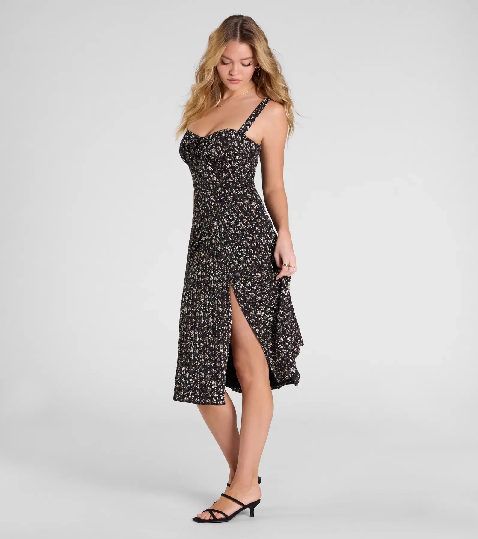 Thriving Blooms Corset Floral Slit Midi Dress sold by Windsor product image thumbnail 4