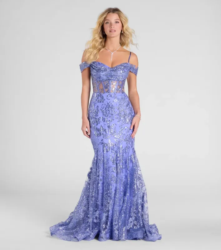Marie Cold Shoulder Corset Lace-Up Mermaid Gown sold by Windsor