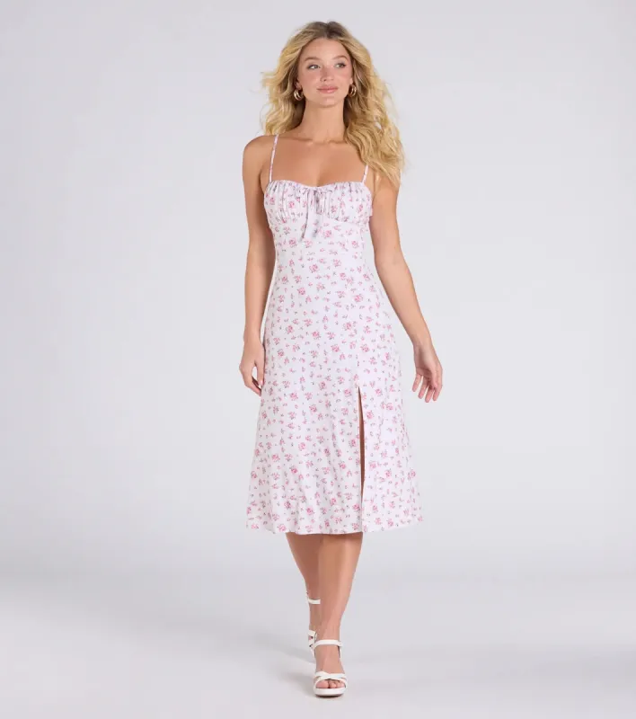 So Enchanted Floral Slit A-Line Midi Dress sold by Windsor