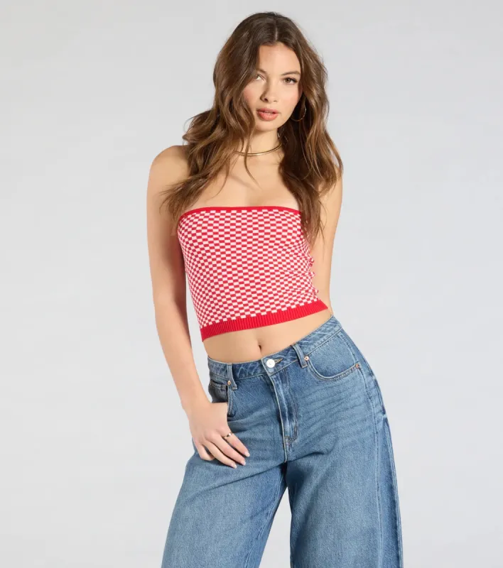 Race To The Finish Strapless Checkered Tube Top sold by Windsor