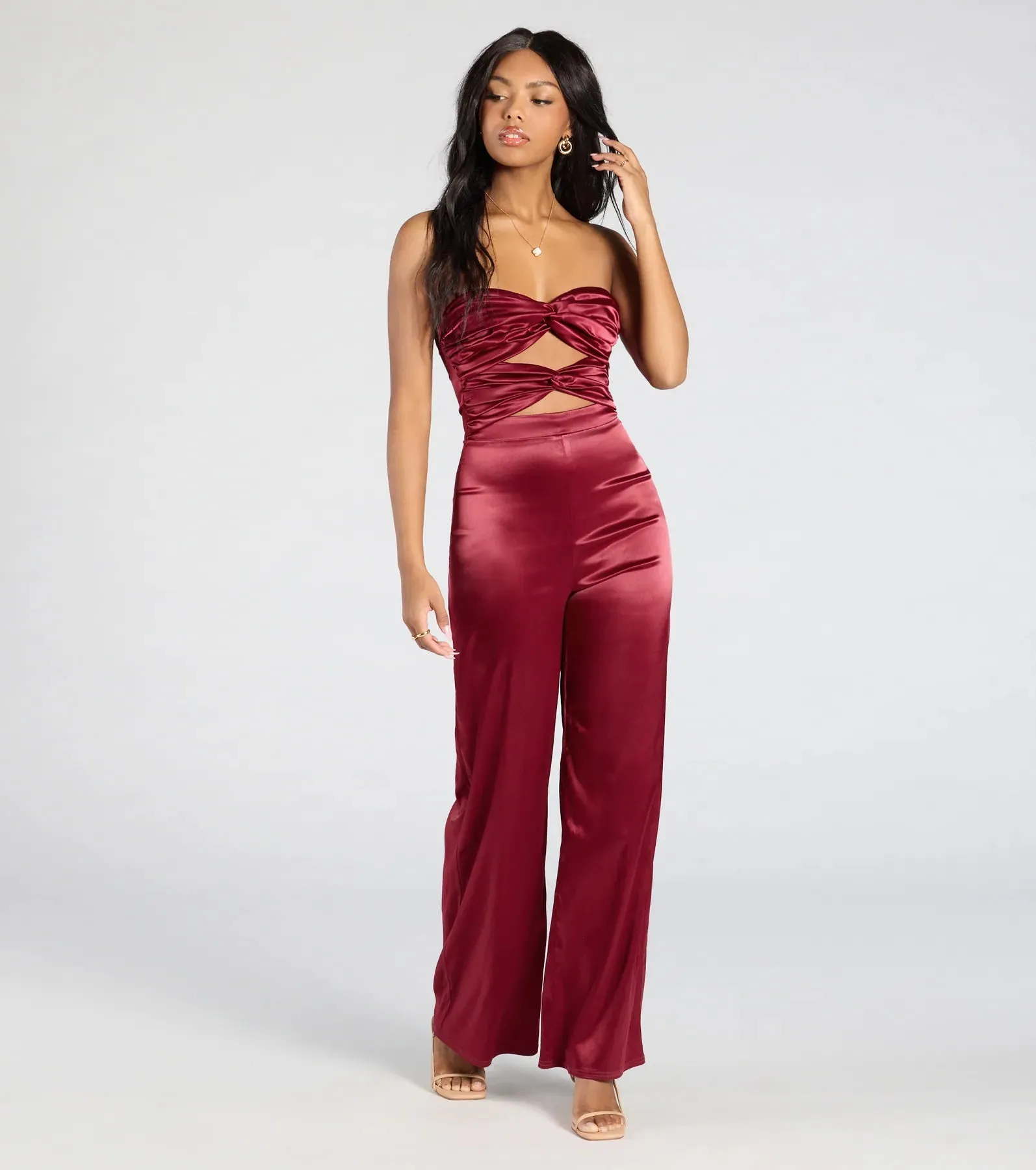 Late Nights Cutout Satin Wide-Leg Jumpsuit sold by Windsor product image thumbnail 4
