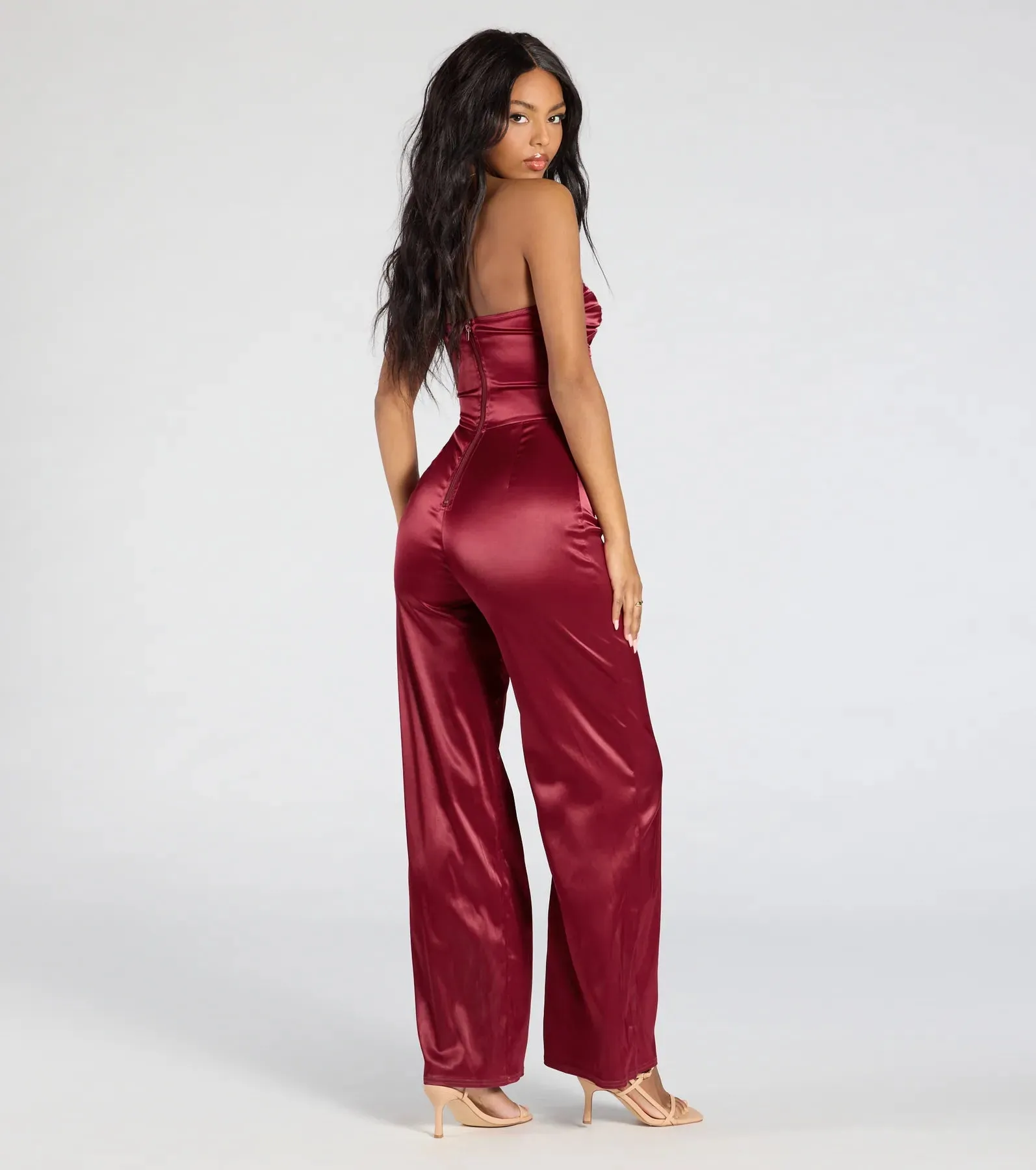 Late Nights Cutout Satin Wide-Leg Jumpsuit sold by Windsor product image thumbnail 2