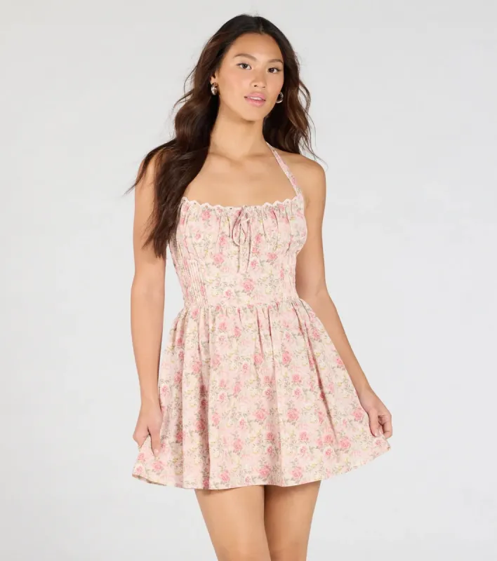 Twirling Beauty Halter Floral Skater Dress sold by Windsor