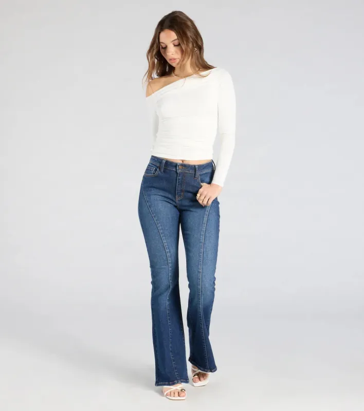 Make A Scene Mid-Rise Flare Denim Jeans sold by Windsor